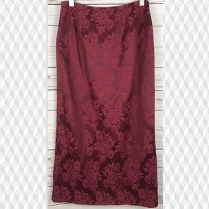 Vintage Brocade floral red pencil skirt